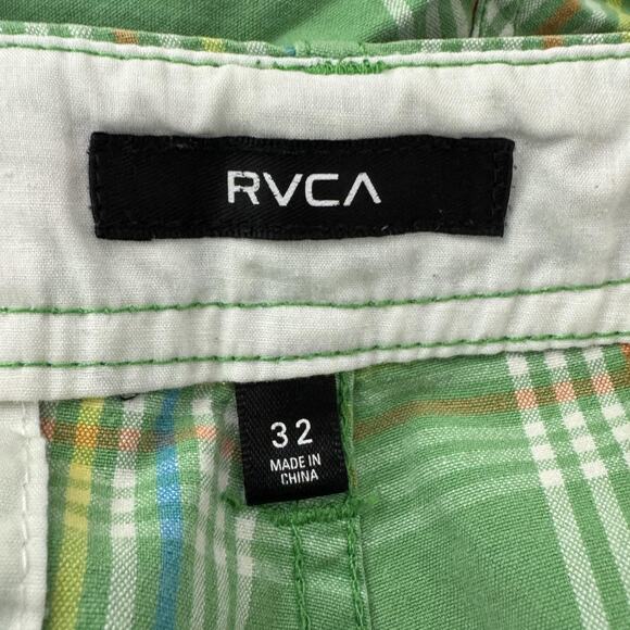 RVCA Cargo Shorts Mens 32 Green Plaid Cotton Pockets Skate Casual Summer Outdoor - Picture 4 of 14